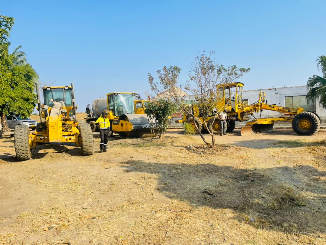 Land preparation with graders and roller on site